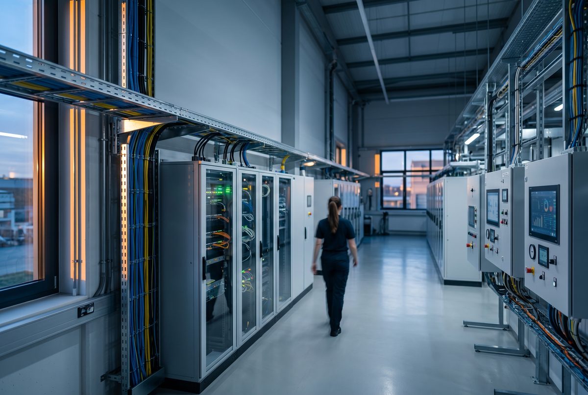 Industrial control room with structured network cabling