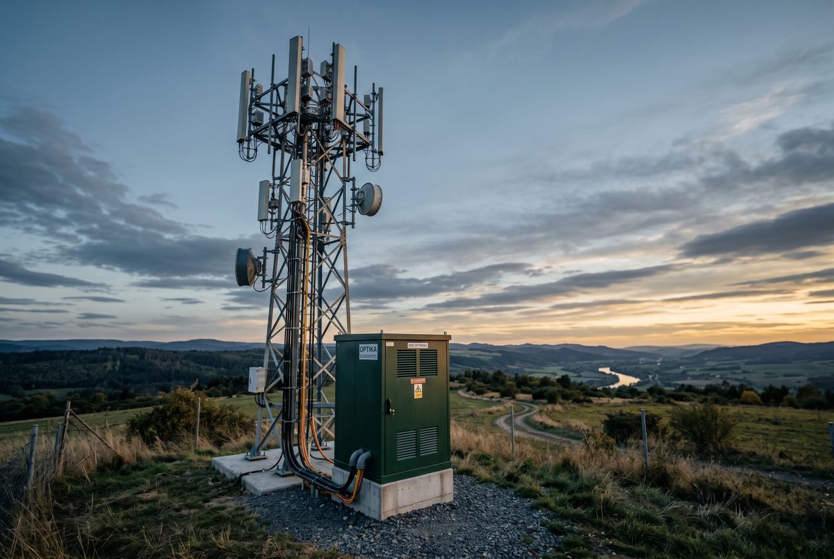 Mobilfunkmast und 5G-Small-Cell über Glasfaser-Backhaul verbunden