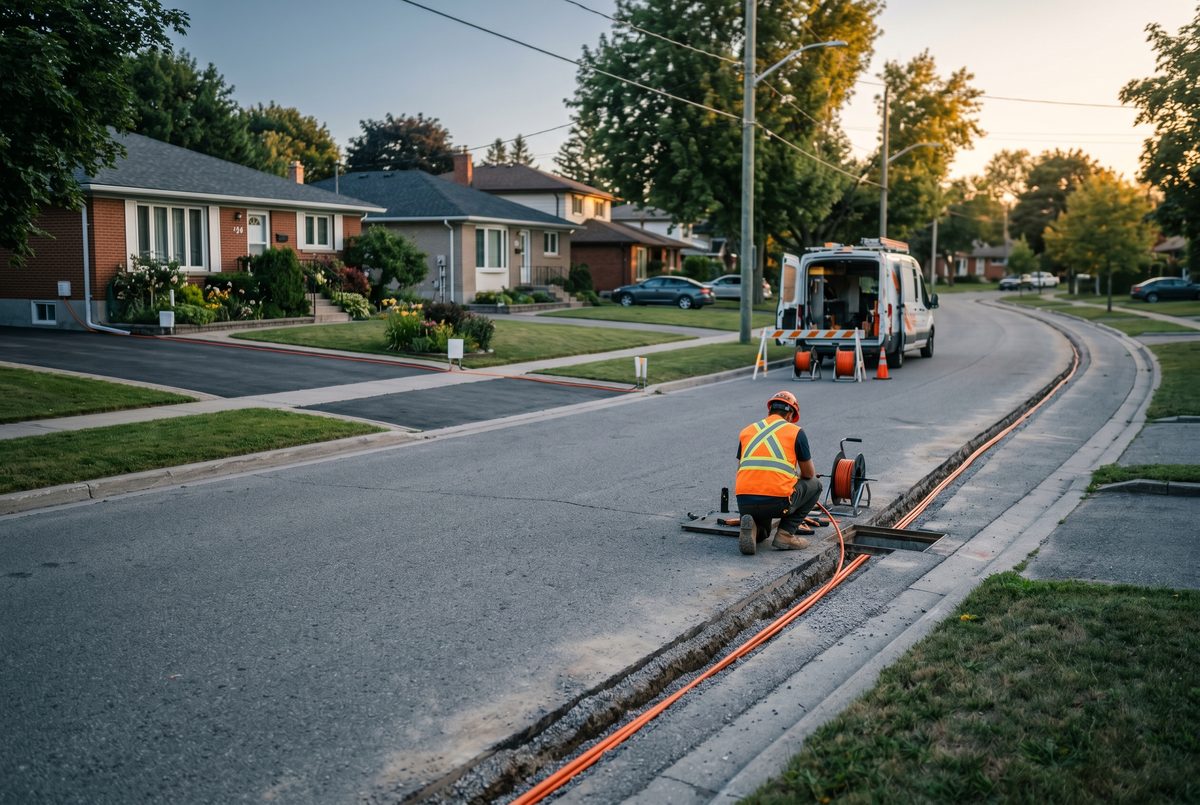 FTTH-Installation in einer Wohnstraße