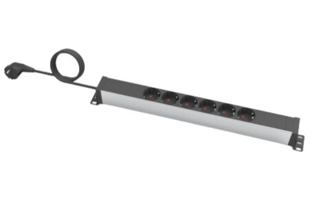 Power strip 6Way Schuko 19" Alu Housing 240V AC 1,8mtr cord