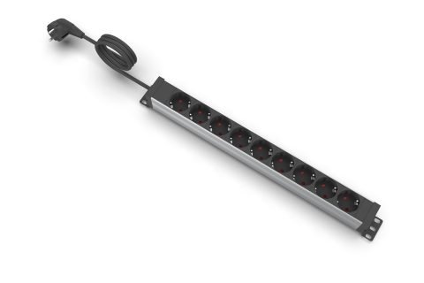 Spannungsschuh 9-fach Schuko 19"Alu 240v AC
 2,5m Kabel