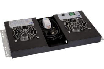 Lüftereinheit 2-fach 2 Lüfter Schwarz + Thermostat