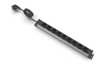 Spannungsschuh 9-fach Schuko 19"Alu 240v AC
 2,5m Kabel